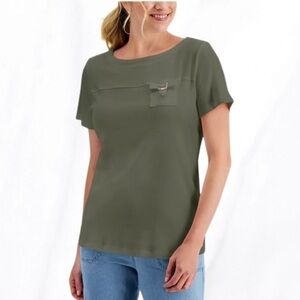 Karen Scott Green Utility Pocket Top NWT